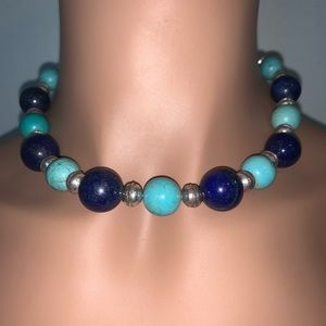 OOAK Vintage Lapis, Turquoise Antique HandCast Sterling Necklace